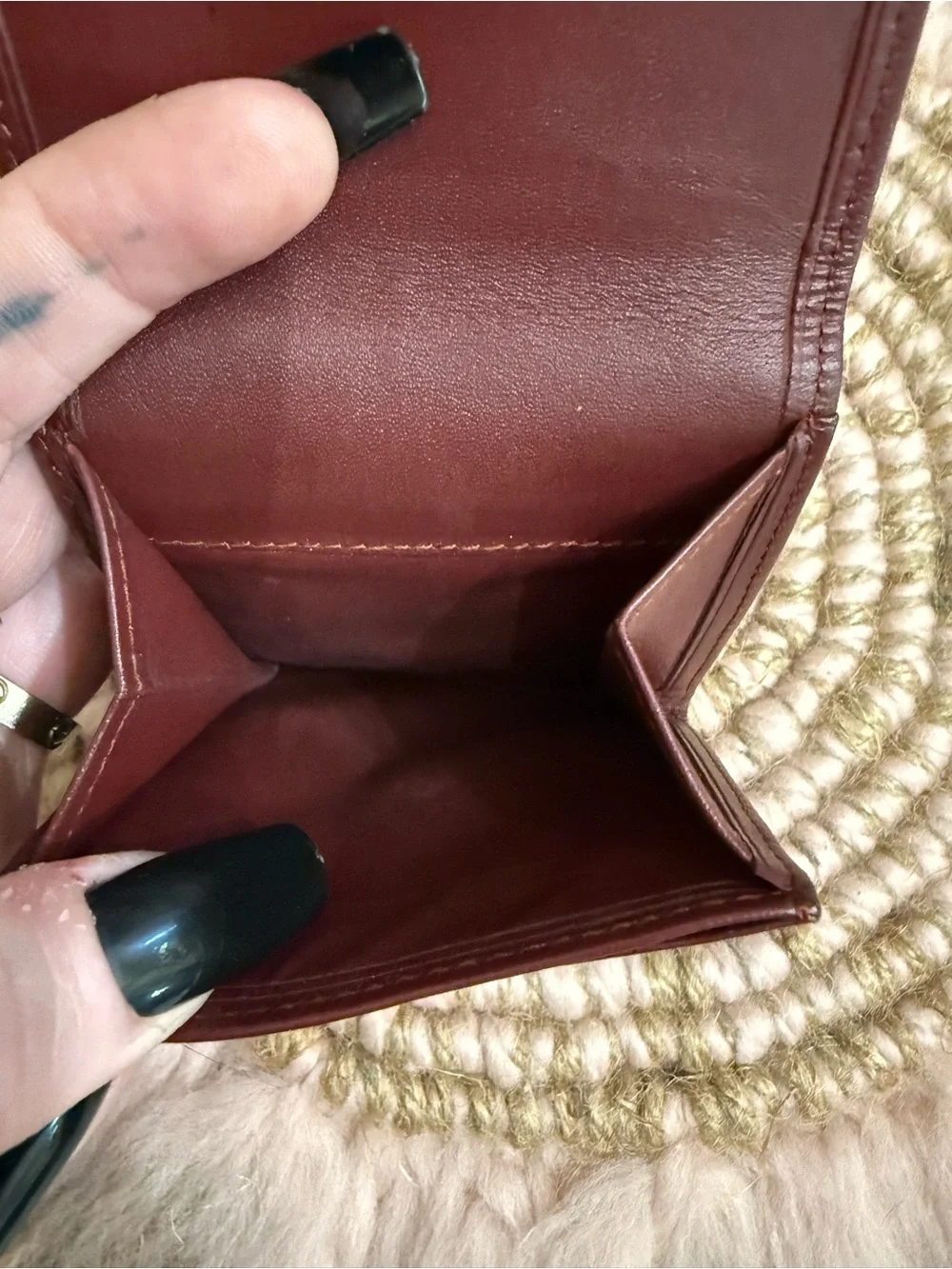 Cartier Deep Burgundy Leather Compact Wallet with Gold Accents